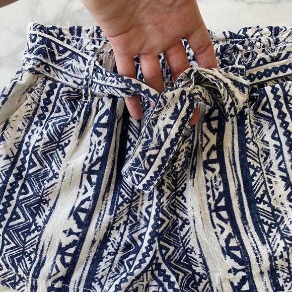 Linen shorts Aztec print navy white Paper bag Size XS - Picture 3 of 6
